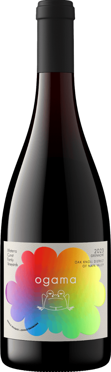 A photo of the Ogama bottle, featuring a giant toad with rainbow breath