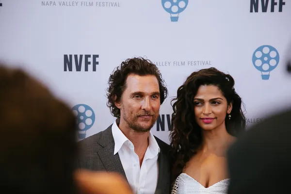 Couple at Napa Valley Film Festival red carpet event with NVFF backdrop