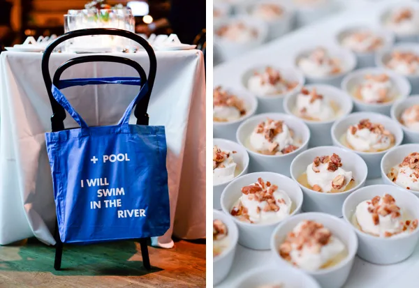+POOL gala branded tote bag and chilled appetizer servings